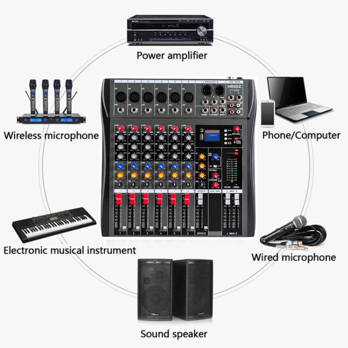 Hridz CT-60S Compact 6-Channel Bluetooth Audio Mixer