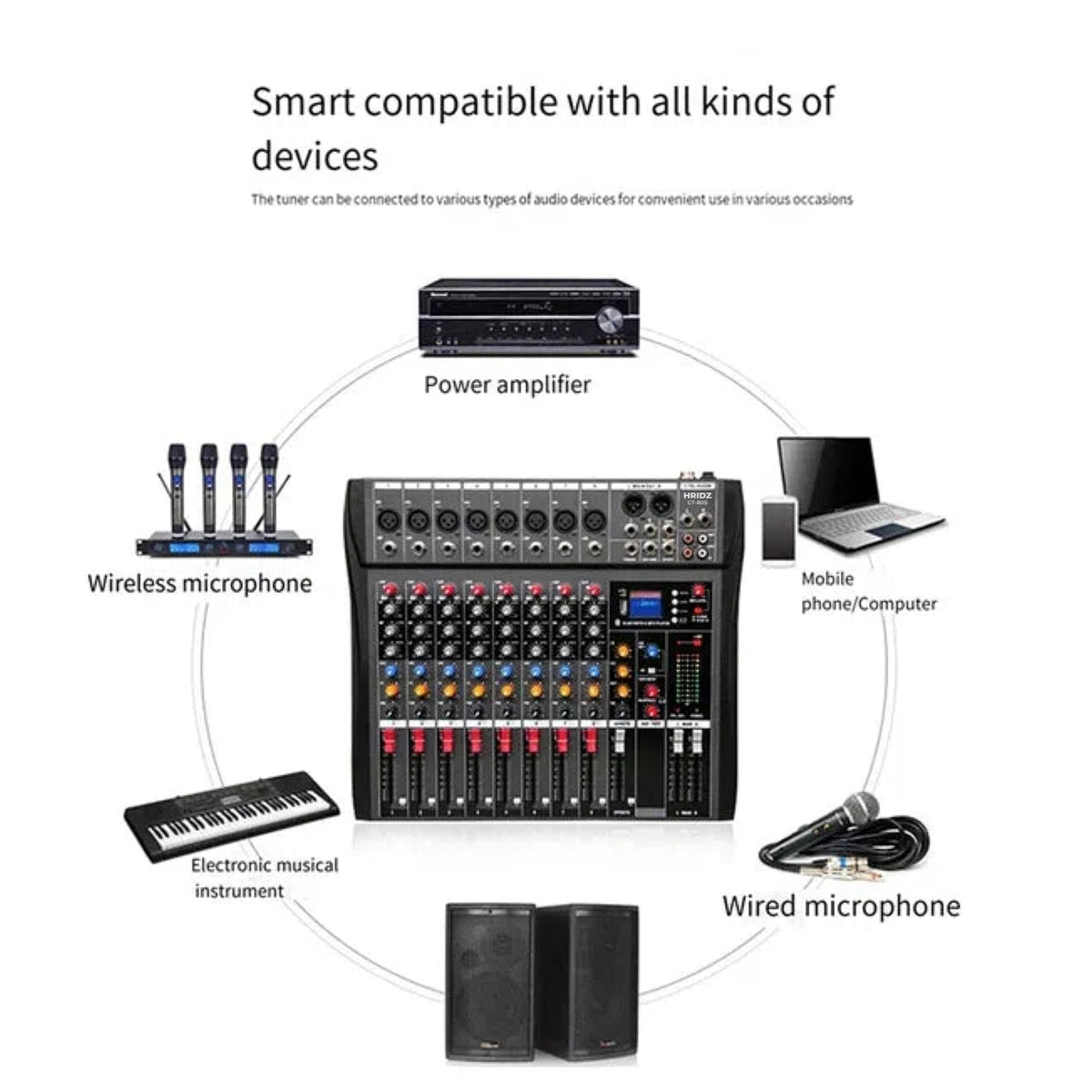 Hridz CT-80S 8-Channel Bluetooth Audio Mixer
