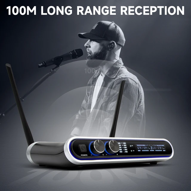 Hridz 8-Channel Karaoke Stereo Audio Mixer & 100m Range UHF Wireless Microphone Bundle