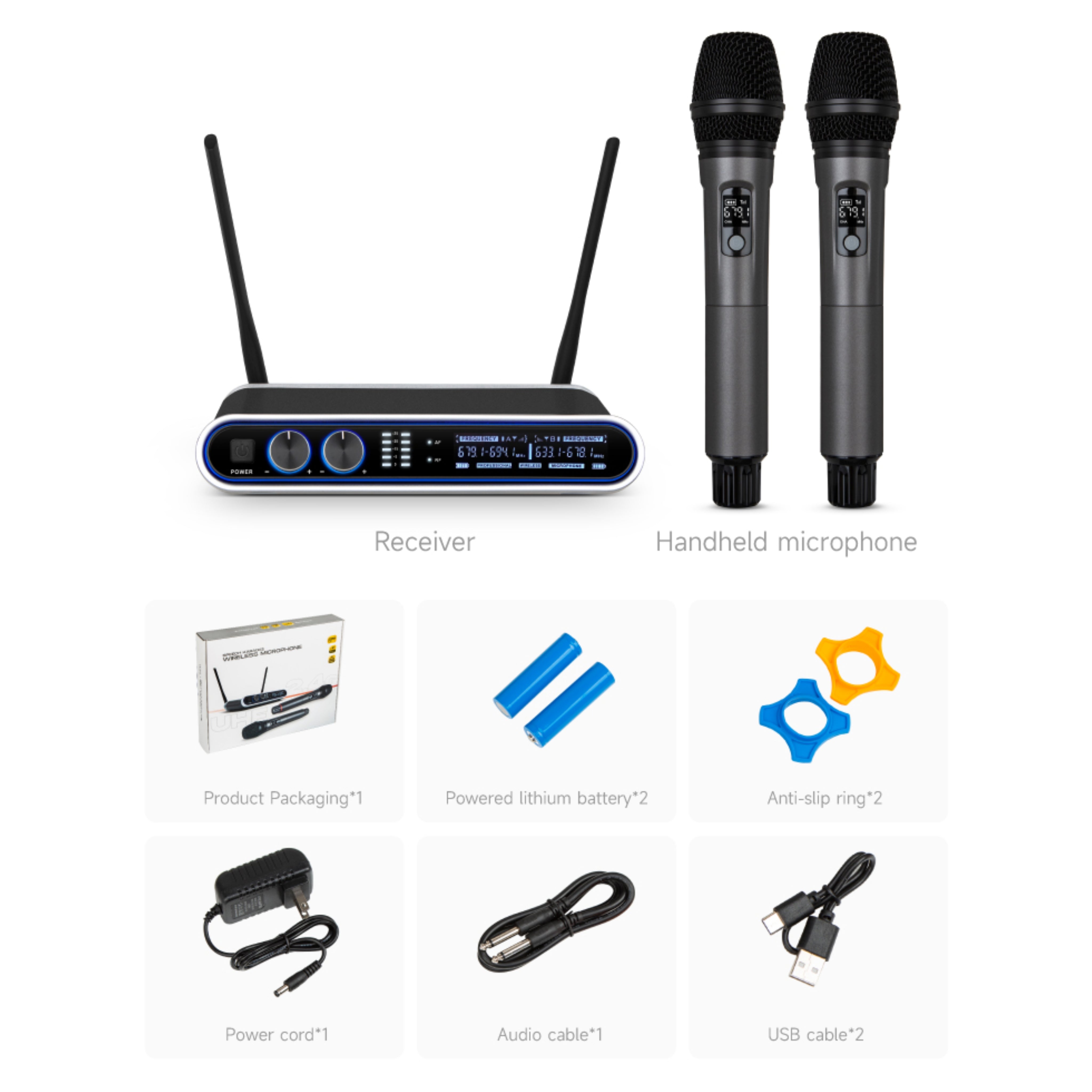 Hridz 8-Channel Karaoke Stereo Audio Mixer & 100m Range UHF Wireless Microphone Bundle