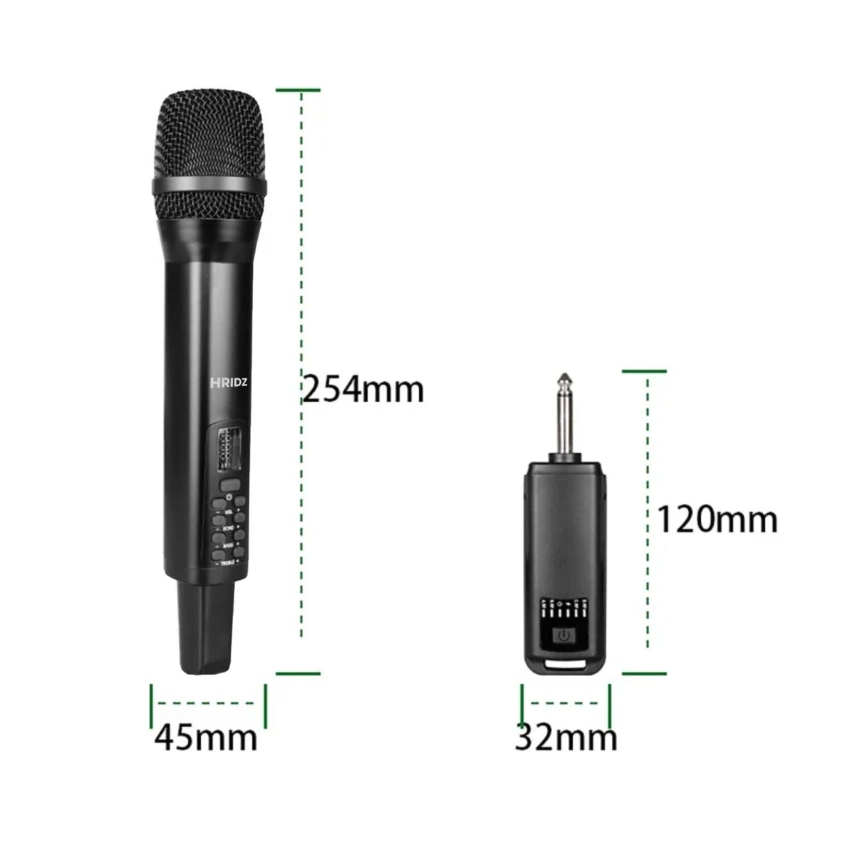 Hridz D100 2.4GHz Wireless Dynamic Karaoke Microphone System with Receiver, Reverb & Bass Control