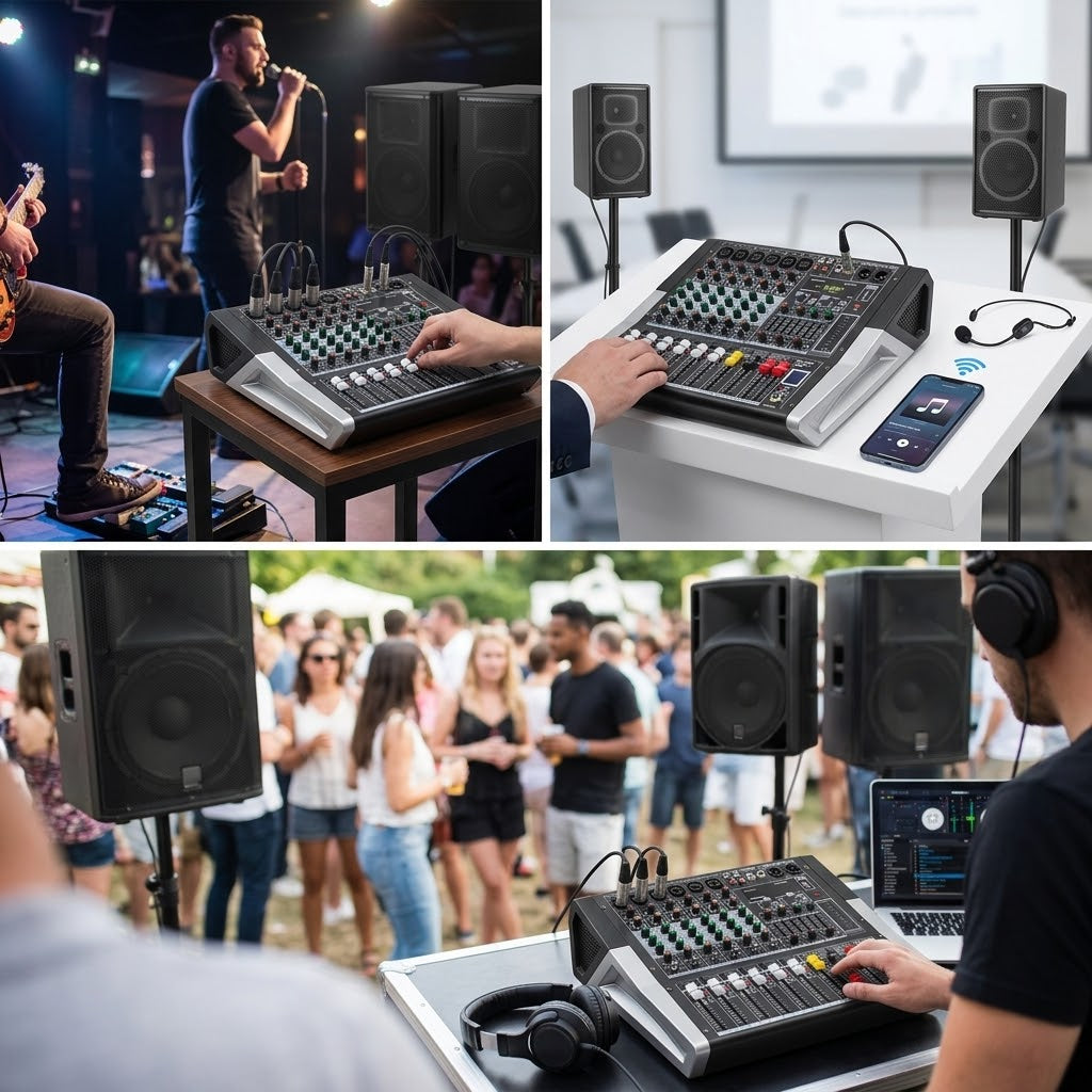 Hridz KG-4 / KG-6 / KG-8 Powered Audio Mixer 600W Γ 2 with Bluetooth, USB & Built-In Effects