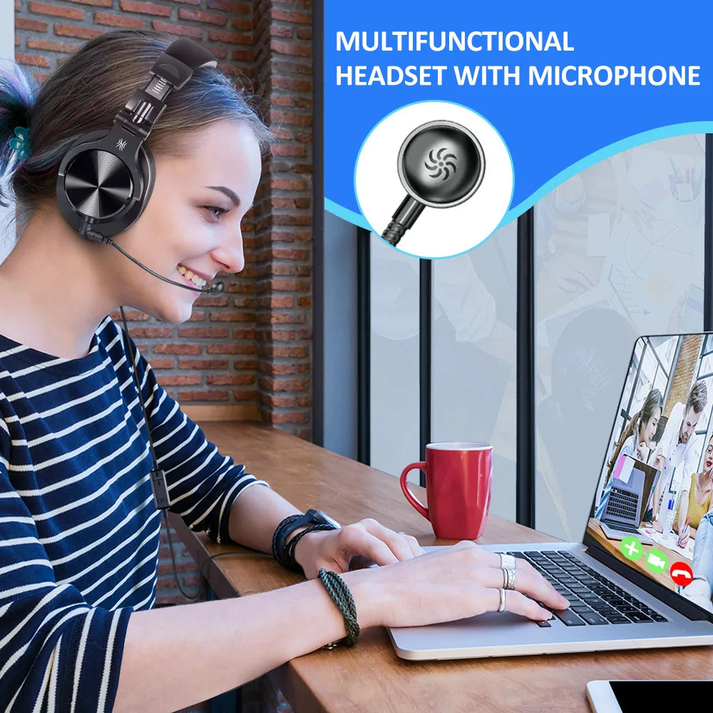 Profesisonal Wired Gaming Headset Gamer Hi-Res Over Ear Audio Headphones With Detachable Microphone
