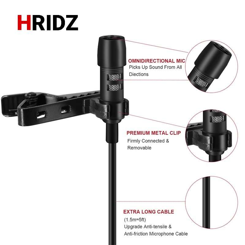 Hridz 10m Extended Lavalier Microphone – Clip-On Mic for Live Broadcasting, Phone & DSLR