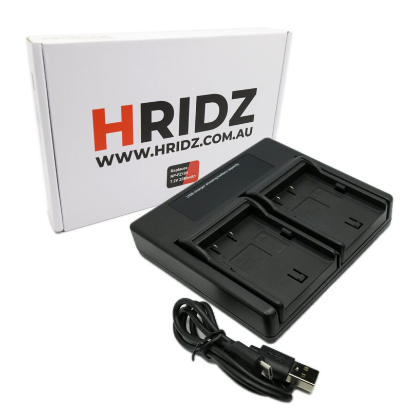 Hridz NP-FZ100 Dual Battery Charger for Sony Alpha 7/9 Series Cameras