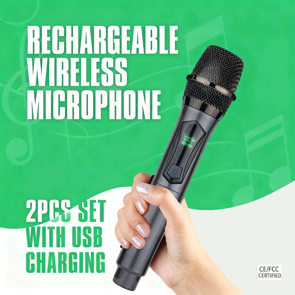 Hridz U8 Rechargeable 2.4GHz Dual Wireless Microphone System for Karaoke, DJ Live Performances