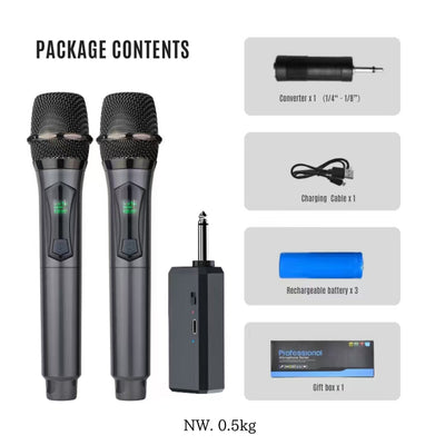 Hridz U8 Rechargeable 2.4GHz Dual Wireless Microphone System for Karaoke, DJ Live Performances