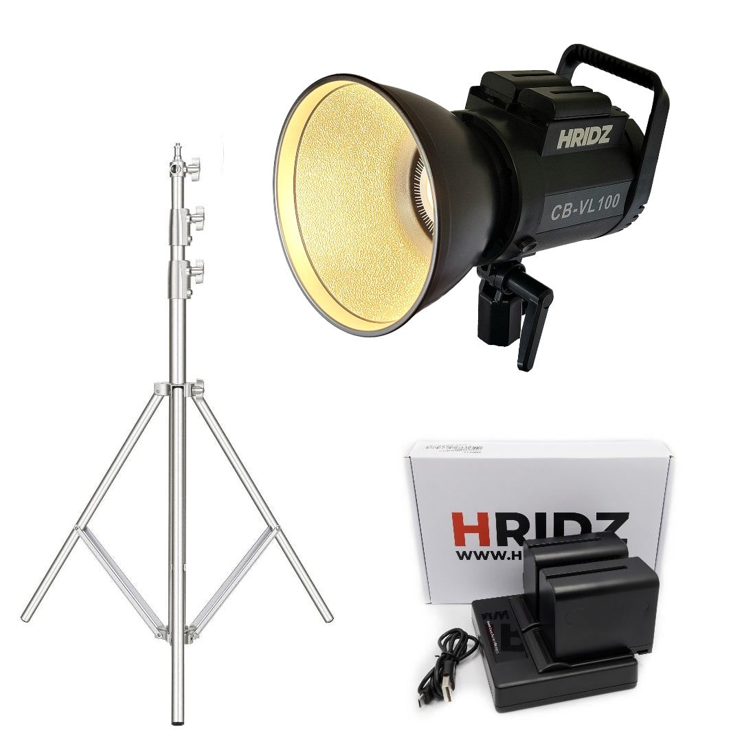 HRIDZ 100W Video Light Combo Pack - Outdoor LED Video Light with NPF970 Battery Pack & 2.8m Heavy duty stand