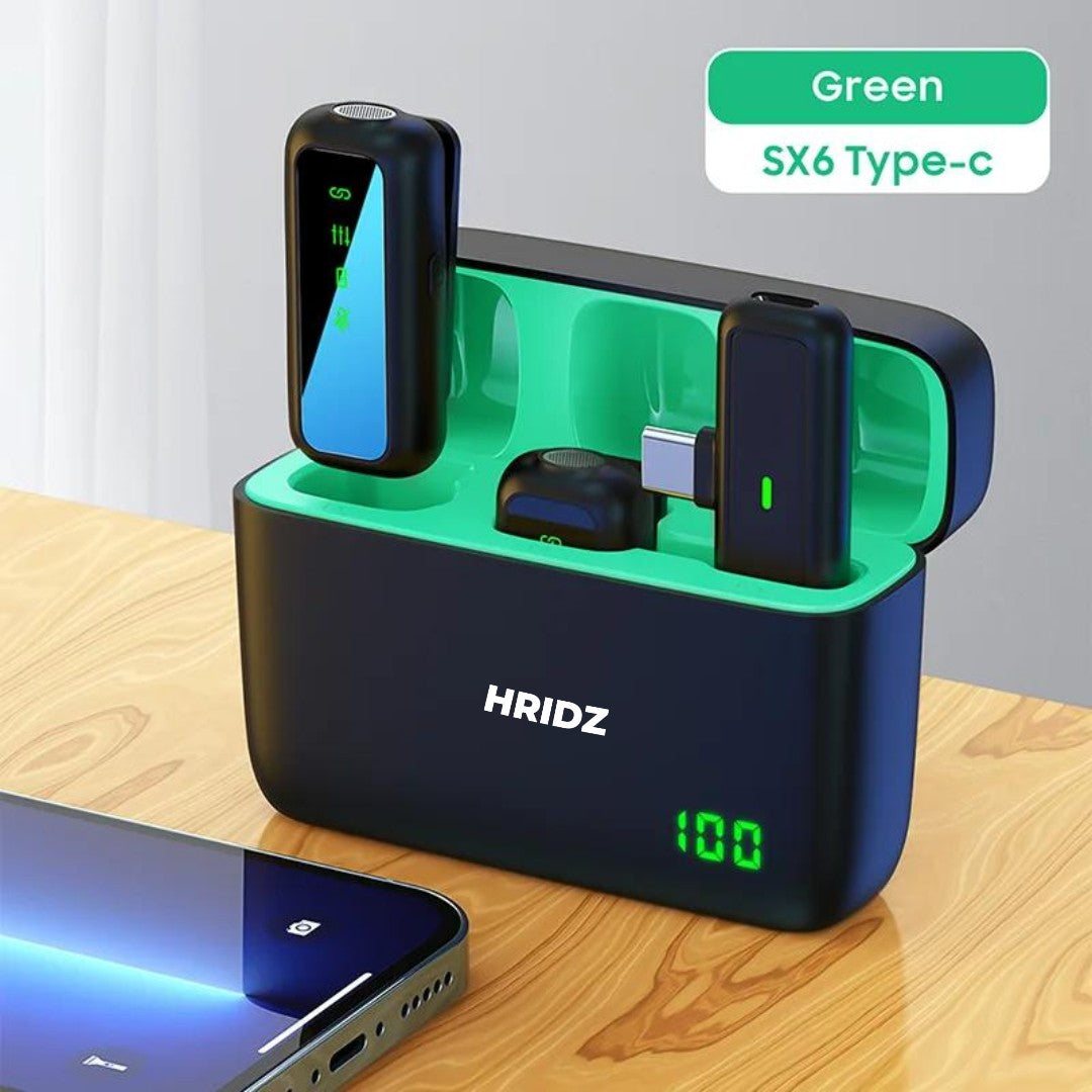 Hridz 2-in-1 Portable Wireless Microphone 2.4G – Dual Mics for Vlog, Singing, Teaching & Recording
