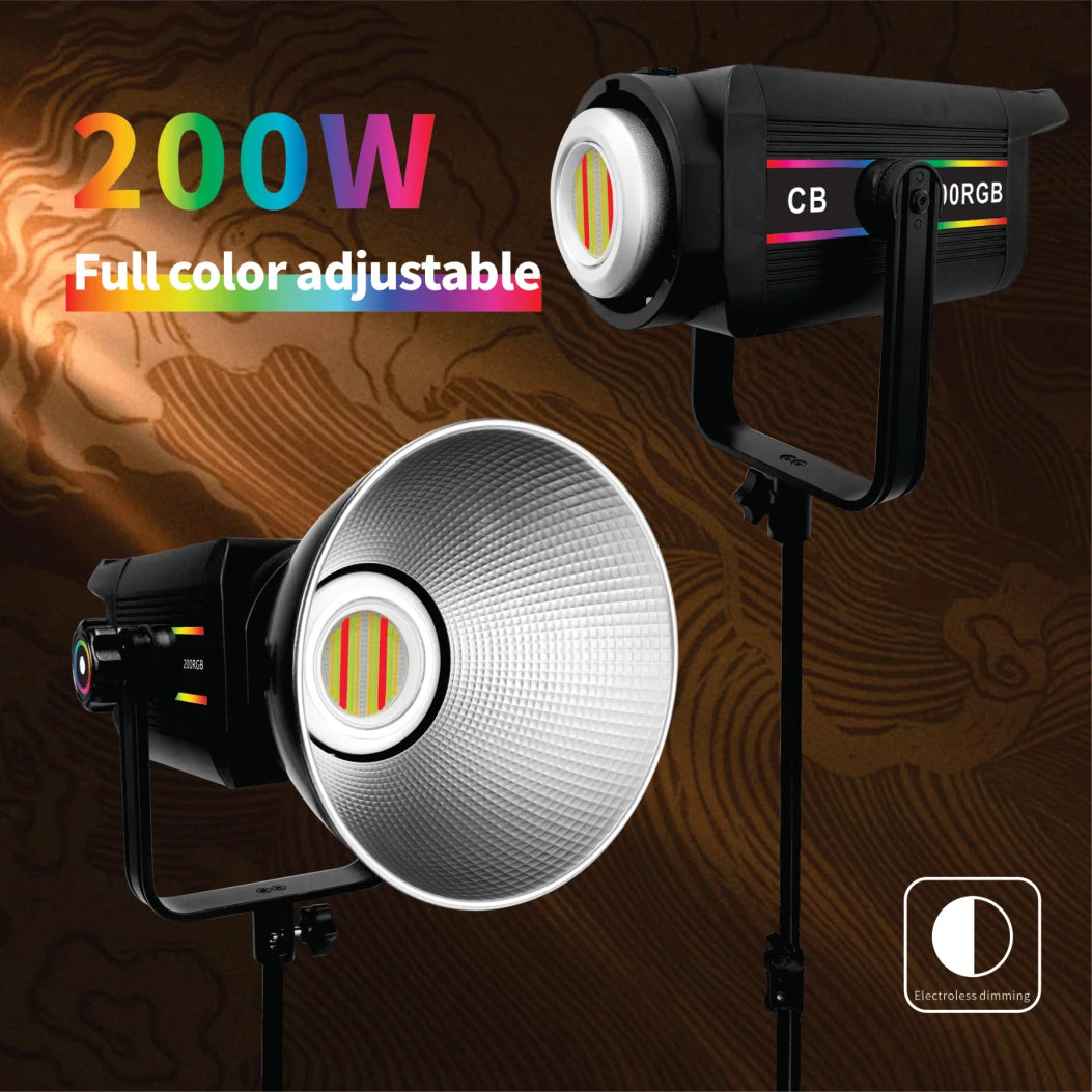Hridz 200W RGB COB LED Video Light with Remote Control 2800K-6800K Studio Photography Lighting for YouTube Streaming Filmmaking