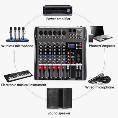 Compact 6 Channels Bluetooth Audio Mixer for Karaoke & Streaming Professionals - Hridz CT-60S