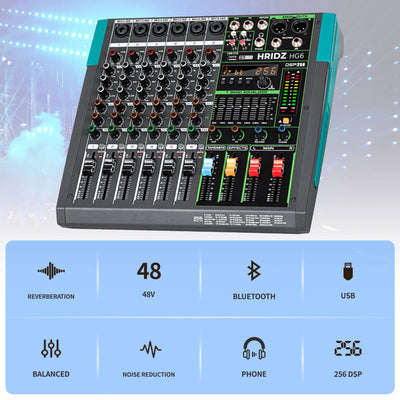 Hridz Pro Audio Combo: HG6 6-Channel Mixer & UR-109 PRO Dual Wireless Microphones