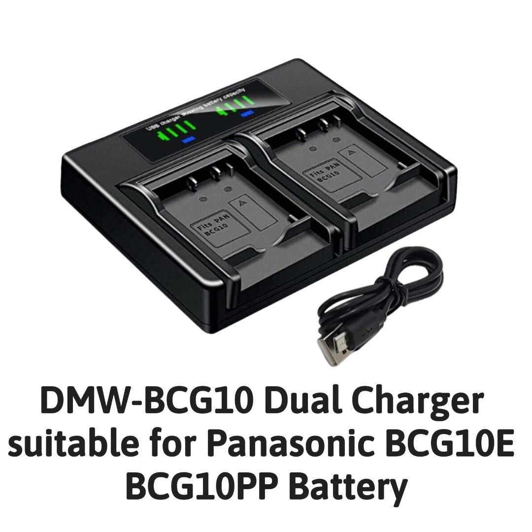 Hridz BCG10 Dual Battery Charger for Panasonic DMW-BCG10 Lumix Cameras