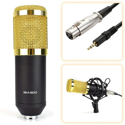 Hridz BM-800 Gold Studio Condenser Microphone Kit with Boom Arm & Pop Filter