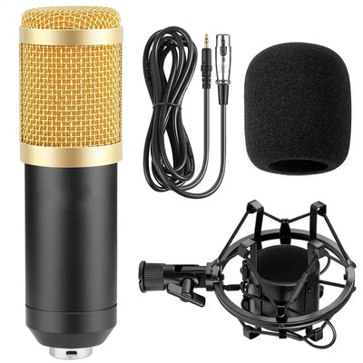 Hridz BM-800 Gold Studio Condenser Microphone Kit with Boom Arm & Pop Filter