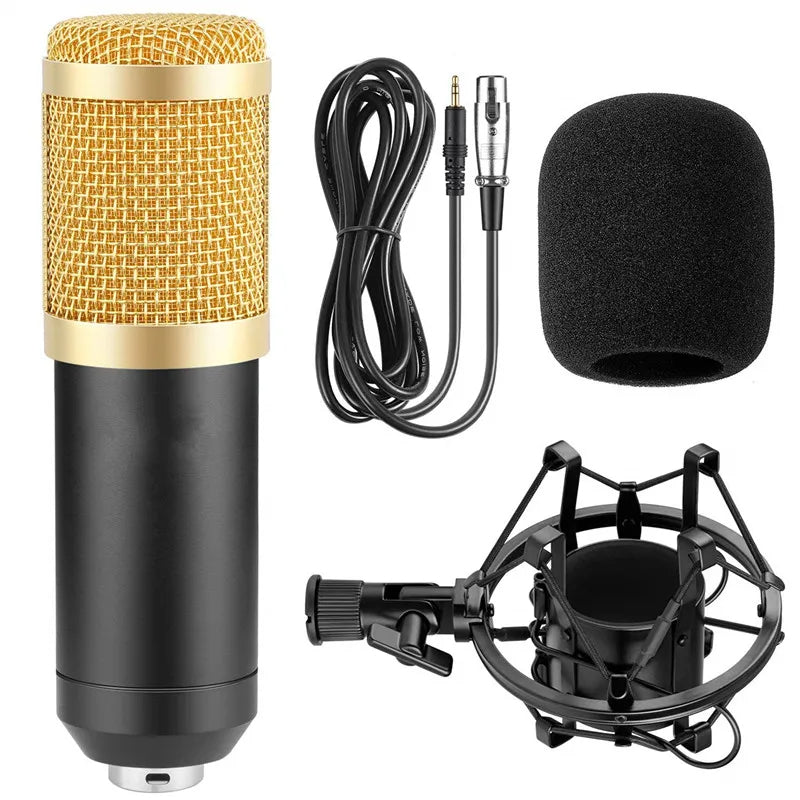 Hridz BM-800 Gold Studio Condenser Microphone Kit with Boom Arm & Pop Filter