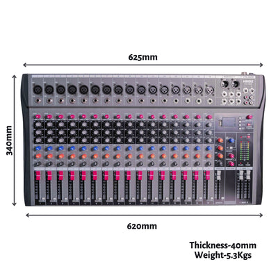 Hridz CT-160S 16-Channel Bluetooth Audio Mixer with USB & 48V Phantom Power