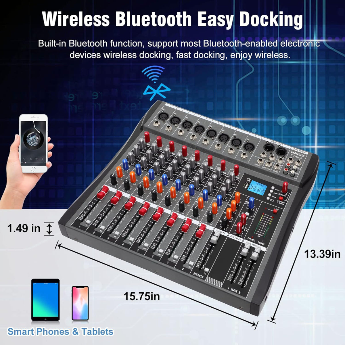 Hridz CT-80S 8-Channel Mixer & UHF Wireless Mic Bundle