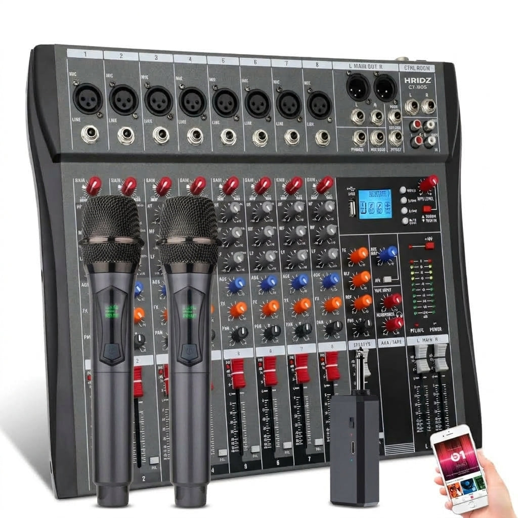 Hridz CT-80S 8-Channel Mixer & U8 Wireless Mic Bundle