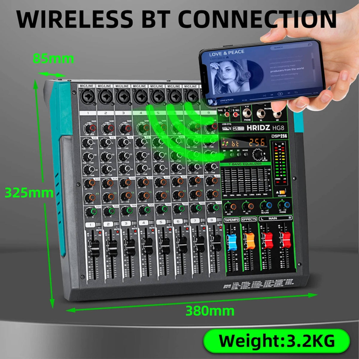 Hridz HG8 8-Channel Mixer & UR-109 Wireless Mic Combo