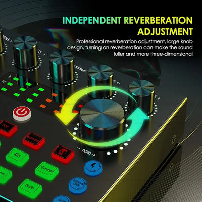 Hridz V8S Sound Card Bluetooth Sound Mixer Board for Live Streaming with Effects