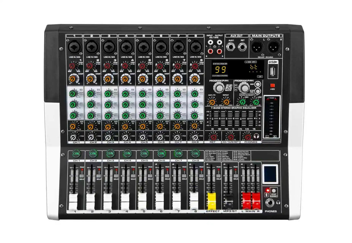 Hridz KG-4 / KG-6 / KG-8 Powered Audio Mixer 600W × 2 with Bluetooth, USB & Built-In Effects