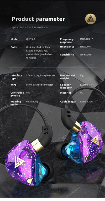 QKZ SK8 Wired In-Ear Earphones with Mic – HiFi Stereo Heavy Bass, 3.5mm