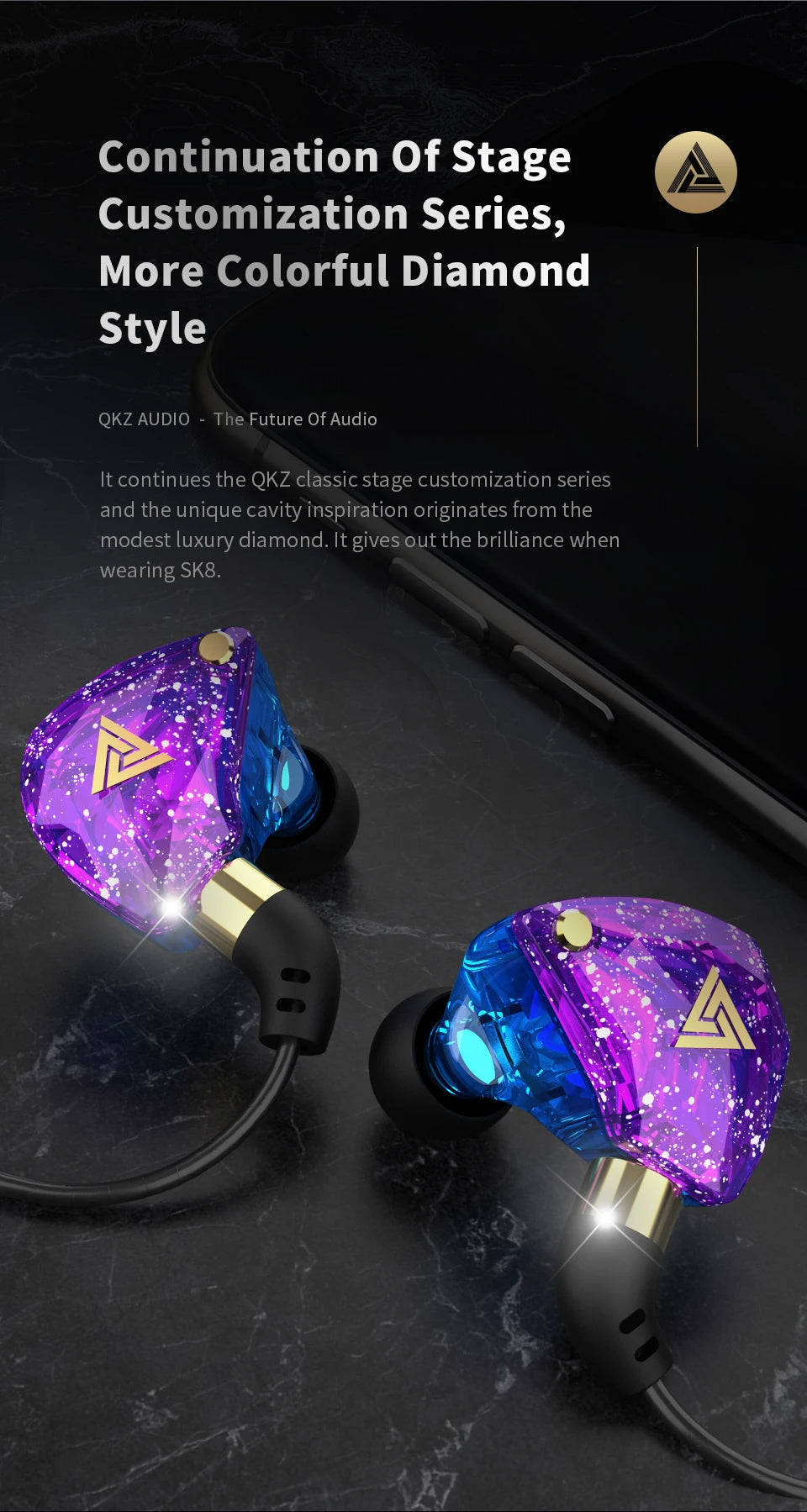 QKZ SK8 Wired In-Ear Earphones with Mic – HiFi Stereo Heavy Bass, 3.5mm