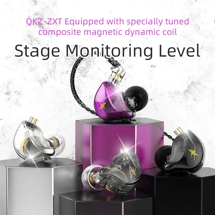 QKZ ZXT In-Ear Wired Double Earphones Clear No-Mic Dynamic DJ Monitor IEM Earbuds HIFI Music Sport Headphone