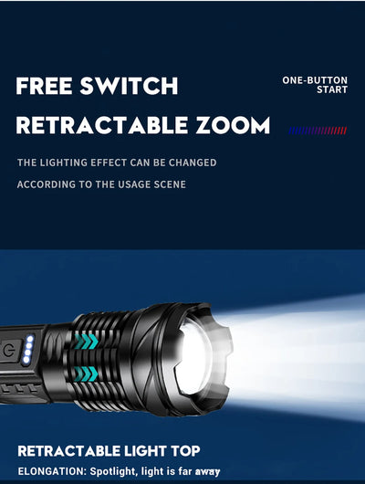 Ultra Bright Torch Powerful GT10 High beam LED Rechargable Flashlight Waterproof Camping Fishing