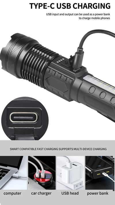 XHP50 Super Bright LED Flashlight – 2300 Lumens, USB Rechargeable, Waterproof, 7 Modes for Camping & Outdoor Adventures