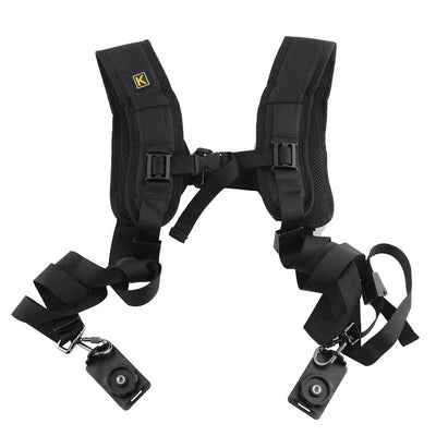 Hridz double shoulder camera strap for two DSLR cameras, black nylon sling belt