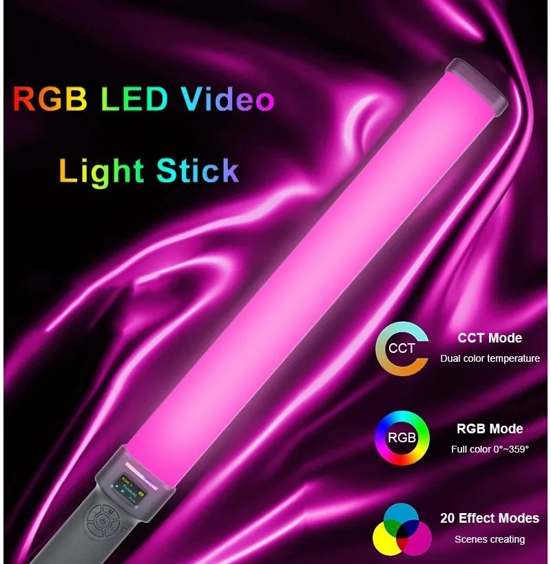 HRIDZ W270RGB 50cm Handheld RGB LED Stick Light – 20W Photography Video Tube Light, 2500K-9000K, Rechargeable Battery