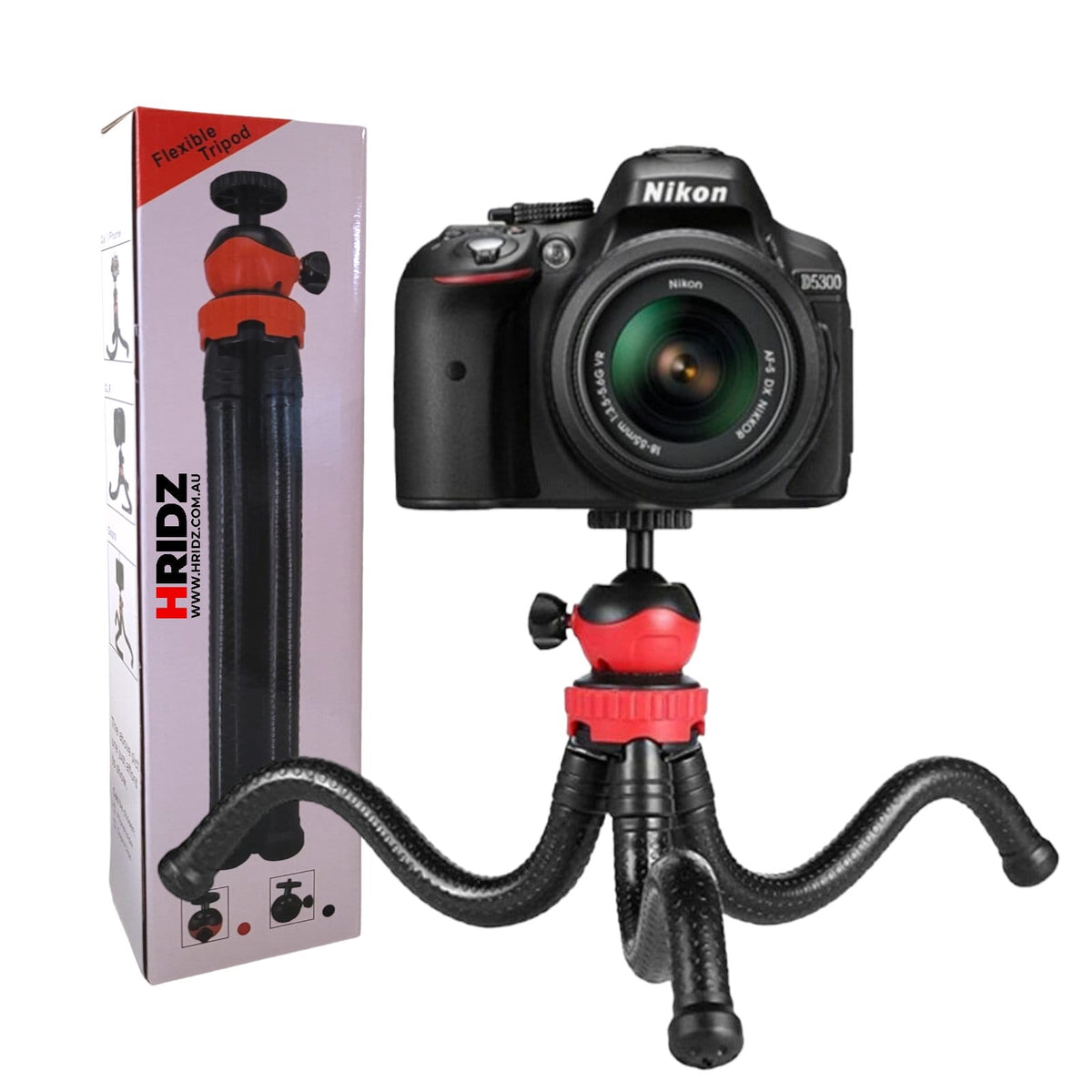 Hridz Flexible Octopus Tripod with 360° Ball Head – Bendable Stand for GoPro, Cameras & Phones