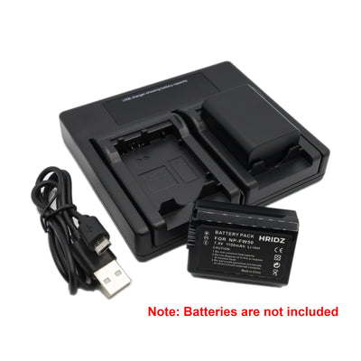 Hridz NP-FW50 Dual Battery Charger for Sony A6000, A6400, A7 II, ZV-E10, NEX & RX10
