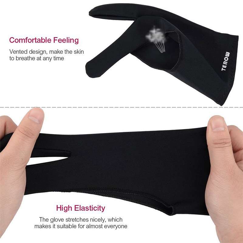 Terow 2-Finger Artist Glove for Drawing Tablets & iPad – Anti-Smudge, Fits Left or Right Hand